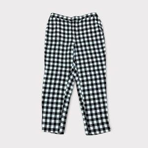 banana republic gingham hayden pants black and white linen plaid size 12